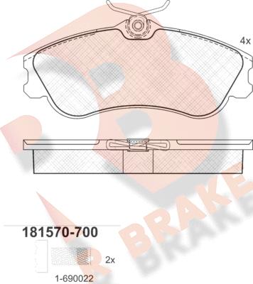 R Brake RB1570-700 - Bremžu uzliku kompl., Disku bremzes adetalas.lv