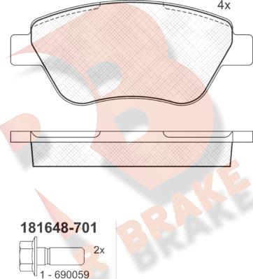 R Brake RB1648-701 - Bremžu uzliku kompl., Disku bremzes adetalas.lv