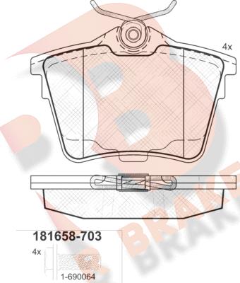 R Brake RB1658-703 - Bremžu uzliku kompl., Disku bremzes adetalas.lv