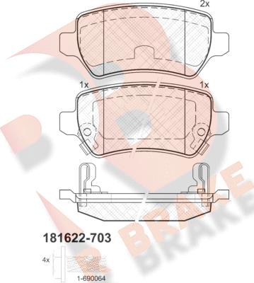 R Brake RB1622-703 - Bremžu uzliku kompl., Disku bremzes adetalas.lv