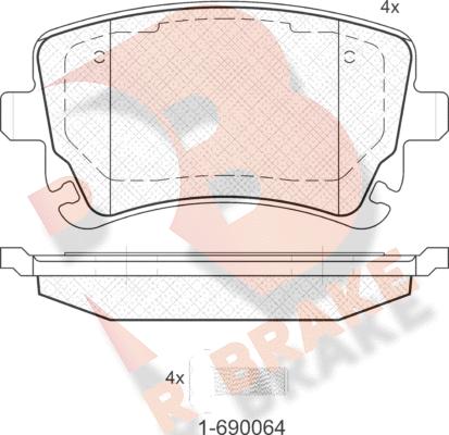 R Brake RB1674-204 - Bremžu uzliku kompl., Disku bremzes adetalas.lv