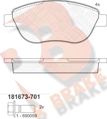 R Brake RB1673-701 - Bremžu uzliku kompl., Disku bremzes adetalas.lv