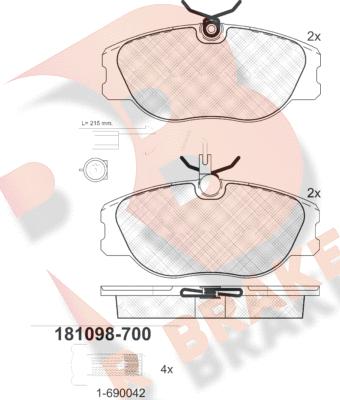 R Brake RB1098-700 - Bremžu uzliku kompl., Disku bremzes adetalas.lv