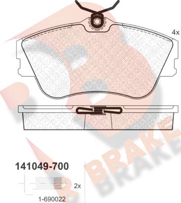 R Brake RB1049-700 - Bremžu uzliku kompl., Disku bremzes adetalas.lv