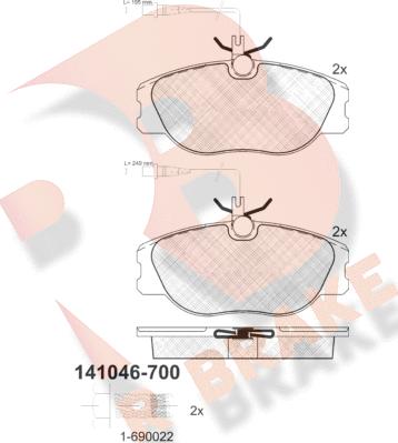 R Brake RB1046-700 - Bremžu uzliku kompl., Disku bremzes adetalas.lv