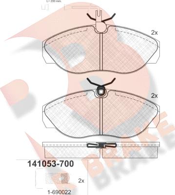 R Brake RB1053-700 - Bremžu uzliku kompl., Disku bremzes adetalas.lv