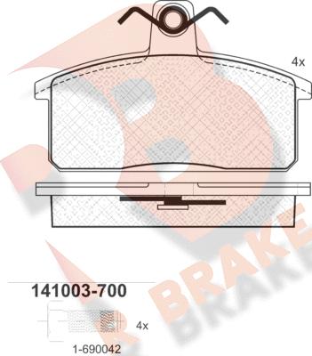 R Brake RB1003-700 - Bremžu uzliku kompl., Disku bremzes adetalas.lv