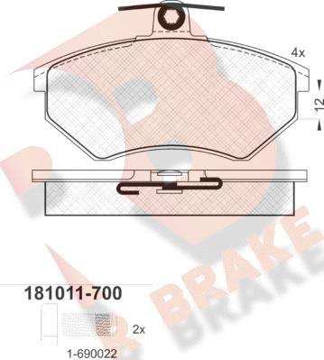 R Brake RB1011-700 - Bremžu uzliku kompl., Disku bremzes adetalas.lv