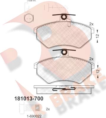 R Brake RB1013-700 - Bremžu uzliku kompl., Disku bremzes adetalas.lv