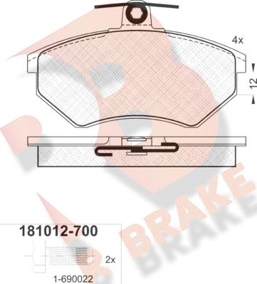 R Brake RB1012-700 - Bremžu uzliku kompl., Disku bremzes adetalas.lv