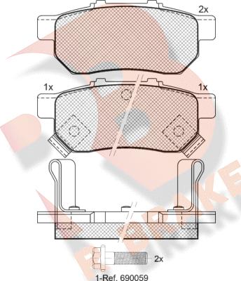 R Brake RB1024 - Bremžu uzliku kompl., Disku bremzes adetalas.lv