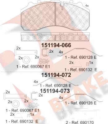 R Brake RB1194-072 - Bremžu uzliku kompl., Disku bremzes adetalas.lv