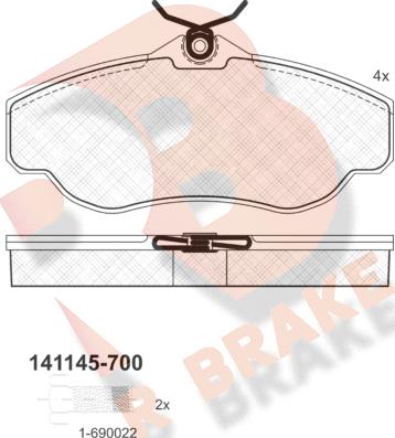 R Brake RB1145-700 - Bremžu uzliku kompl., Disku bremzes adetalas.lv