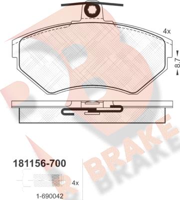 R Brake RB1156-700 - Bremžu uzliku kompl., Disku bremzes adetalas.lv