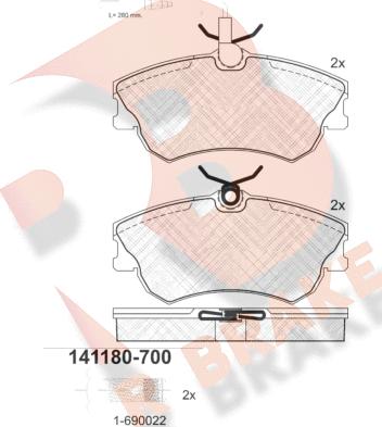 R Brake RB1180-700 - Bremžu uzliku kompl., Disku bremzes adetalas.lv