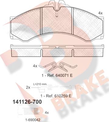 R Brake RB1126-700 - Bremžu uzliku kompl., Disku bremzes adetalas.lv