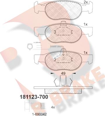 R Brake RB1123-700 - Bremžu uzliku kompl., Disku bremzes adetalas.lv