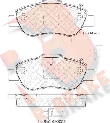 R Brake RB1843-203 - Bremžu uzliku kompl., Disku bremzes adetalas.lv