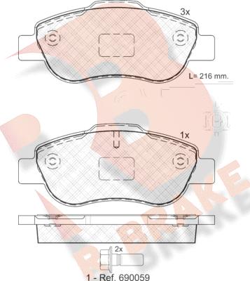 R Brake RB1843 - Bremžu uzliku kompl., Disku bremzes adetalas.lv