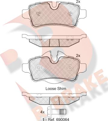 R Brake RB1812 - Bremžu uzliku kompl., Disku bremzes adetalas.lv