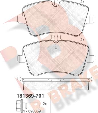 R Brake RB1369-701 - Bremžu uzliku kompl., Disku bremzes adetalas.lv