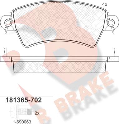 R Brake RB1365-702 - Bremžu uzliku kompl., Disku bremzes adetalas.lv