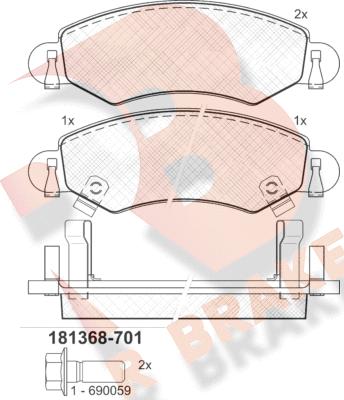 R Brake RB1368-701 - Bremžu uzliku kompl., Disku bremzes adetalas.lv