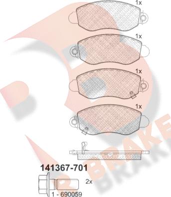 R Brake RB1367-701 - Bremžu uzliku kompl., Disku bremzes adetalas.lv