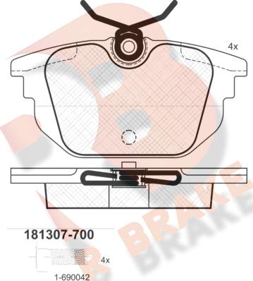 R Brake RB1307-700 - Bremžu uzliku kompl., Disku bremzes adetalas.lv