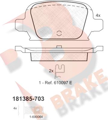 R Brake RB1385-703 - Bremžu uzliku kompl., Disku bremzes adetalas.lv