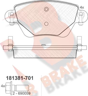 R Brake RB1381-701 - Bremžu uzliku kompl., Disku bremzes adetalas.lv