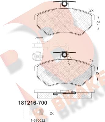 R Brake RB1216-700 - Bremžu uzliku kompl., Disku bremzes adetalas.lv