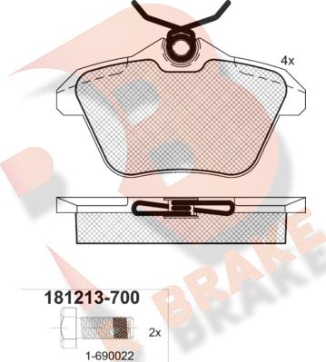 R Brake RB1213-700 - Bremžu uzliku kompl., Disku bremzes adetalas.lv