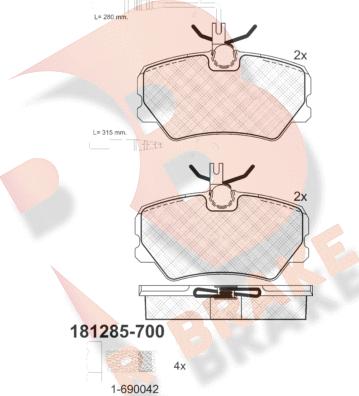 R Brake RB1285-700 - Bremžu uzliku kompl., Disku bremzes adetalas.lv