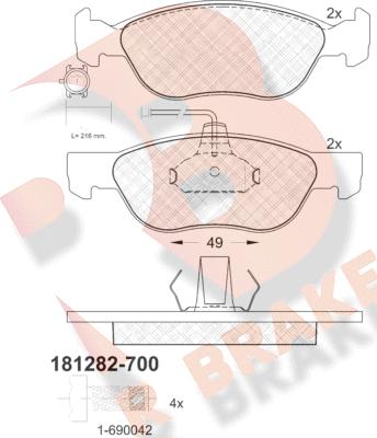 R Brake RB1282-700 - Bremžu uzliku kompl., Disku bremzes adetalas.lv