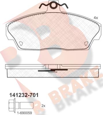 R Brake RB1232-701 - Bremžu uzliku kompl., Disku bremzes adetalas.lv