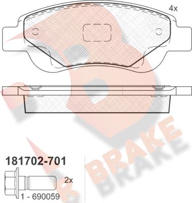 R Brake RB1702-701 - Bremžu uzliku kompl., Disku bremzes adetalas.lv