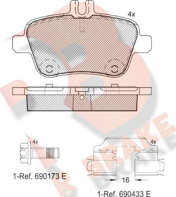 R Brake RB2039-067 - Bremžu uzliku kompl., Disku bremzes adetalas.lv