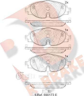 R Brake RB2111 - Bremžu uzliku kompl., Disku bremzes adetalas.lv