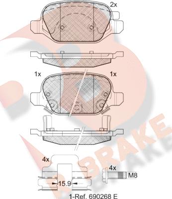 R Brake RB2128 - Bremžu uzliku kompl., Disku bremzes adetalas.lv