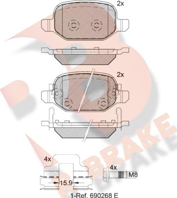 R Brake RB2127 - Bremžu uzliku kompl., Disku bremzes adetalas.lv