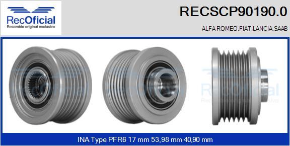 RECOFICIAL RECSCP90190.0 - Piedziņas skriemelis, Ģenerators adetalas.lv