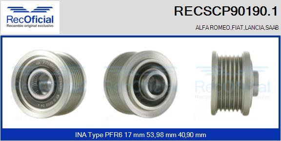 RECOFICIAL RECSCP90190.1 - Piedziņas skriemelis, Ģenerators adetalas.lv