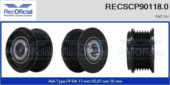 RECOFICIAL RECSCP90118.0 - Piedziņas skriemelis, Ģenerators adetalas.lv