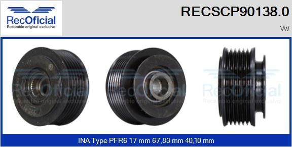 RECOFICIAL RECSCP90138.0 - Piedziņas skriemelis, Ģenerators adetalas.lv