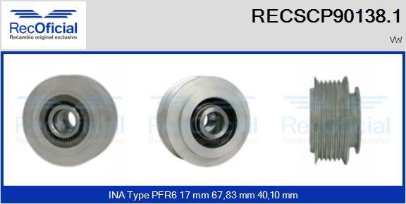 RECOFICIAL RECSCP90138.1 - Piedziņas skriemelis, Ģenerators adetalas.lv