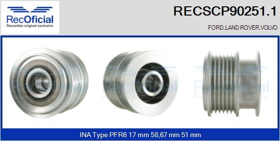 RECOFICIAL RECSCP90251.1 - Piedziņas skriemelis, Ģenerators adetalas.lv