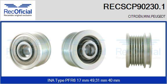 RECOFICIAL RECSCP90230.1 - Piedziņas skriemelis, Ģenerators adetalas.lv