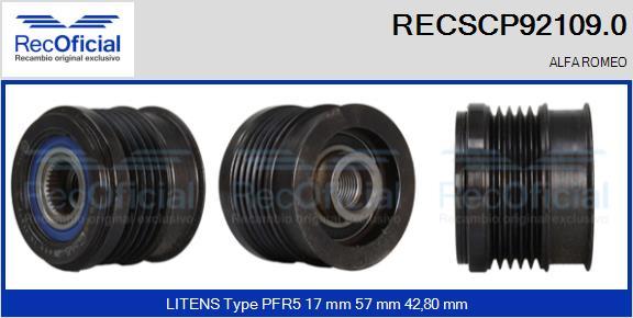 RECOFICIAL RECSCP92109.0 - Piedziņas skriemelis, Ģenerators adetalas.lv