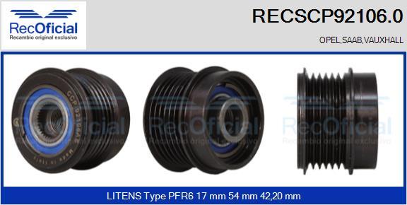 RECOFICIAL RECSCP92106.0 - Piedziņas skriemelis, Ģenerators adetalas.lv